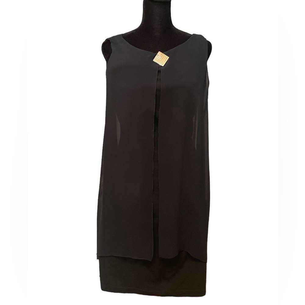 Andrea Jovine woman’s sleeveless black dress‎ with sheer overlay, size small